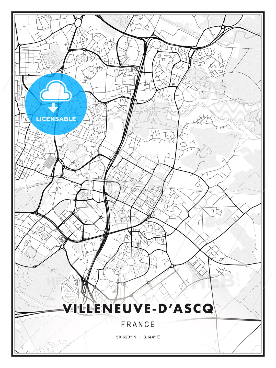 Villeneuve-d Ascq, France, Modern Print Template in Various Formats - HEBSTREITS Sketches