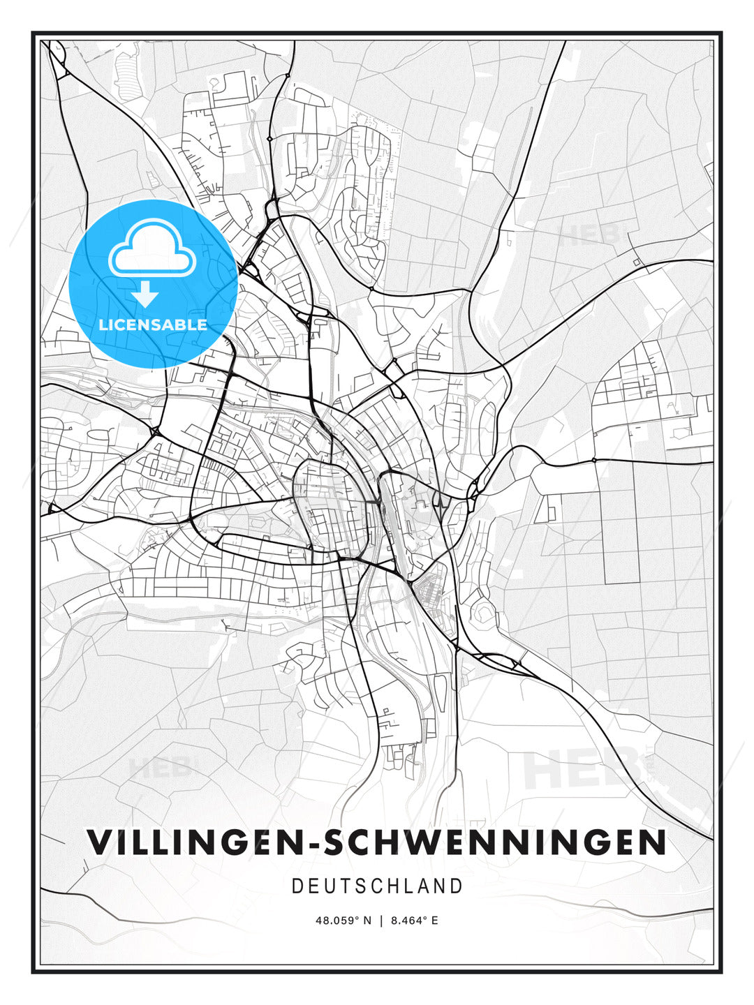 Villingen-Schwenningen, Germany, Modern Print Template in Various Formats - HEBSTREITS Sketches