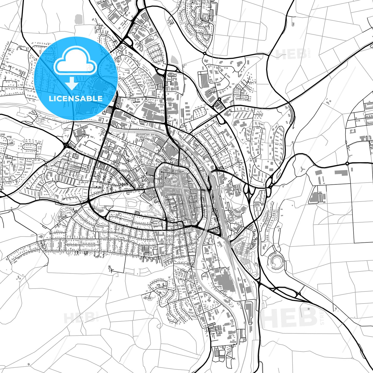 Villingen-Schwenningen, Germany, vector map with buildings