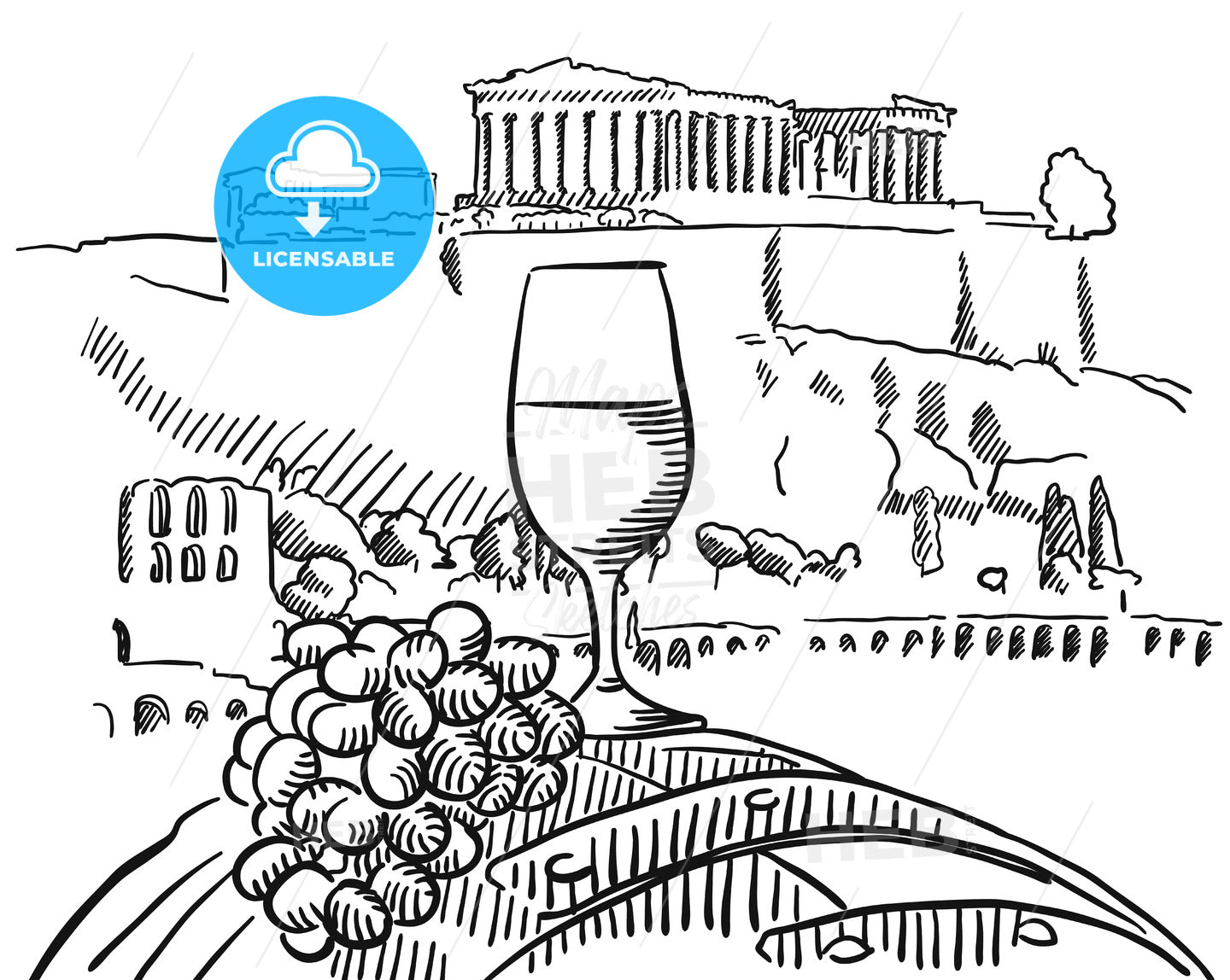 Vine Glass on Barrel in Front of Acropolis, Athens – instant download