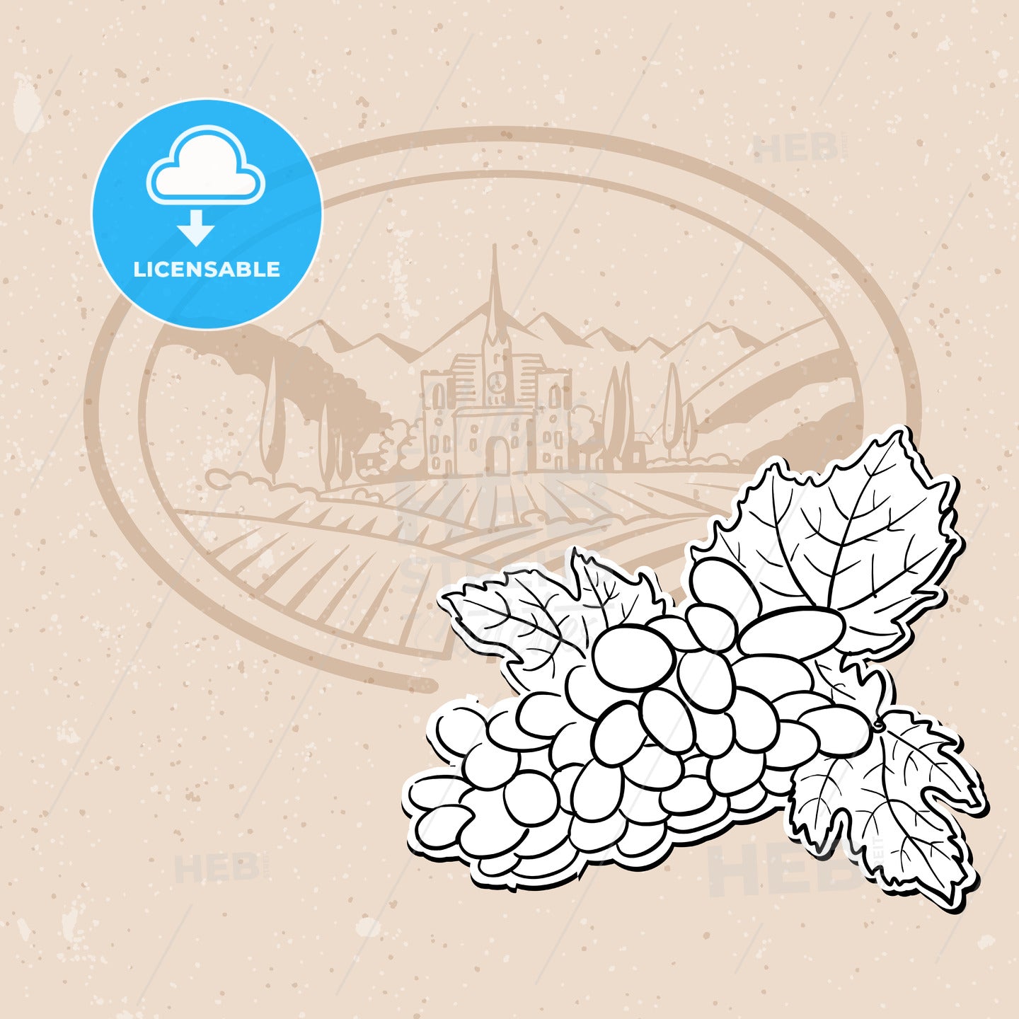 Vineyard and Bunch of Grapes, Background Design – instant download