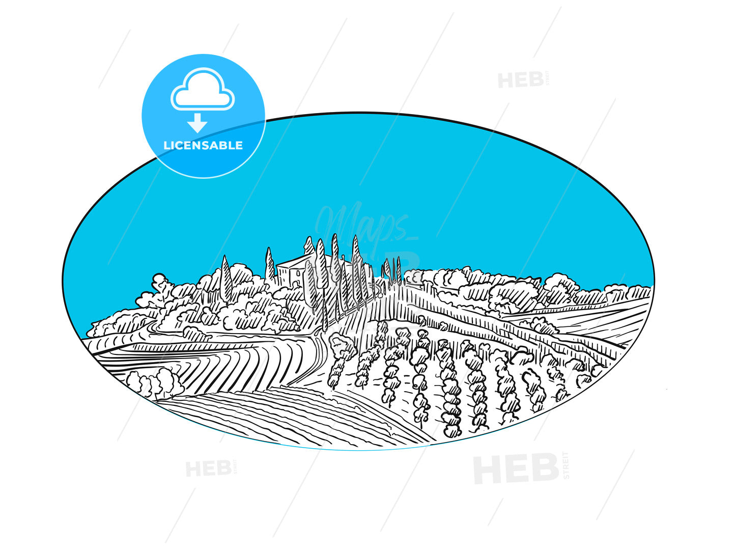 Vineyard landscape label design – instant download