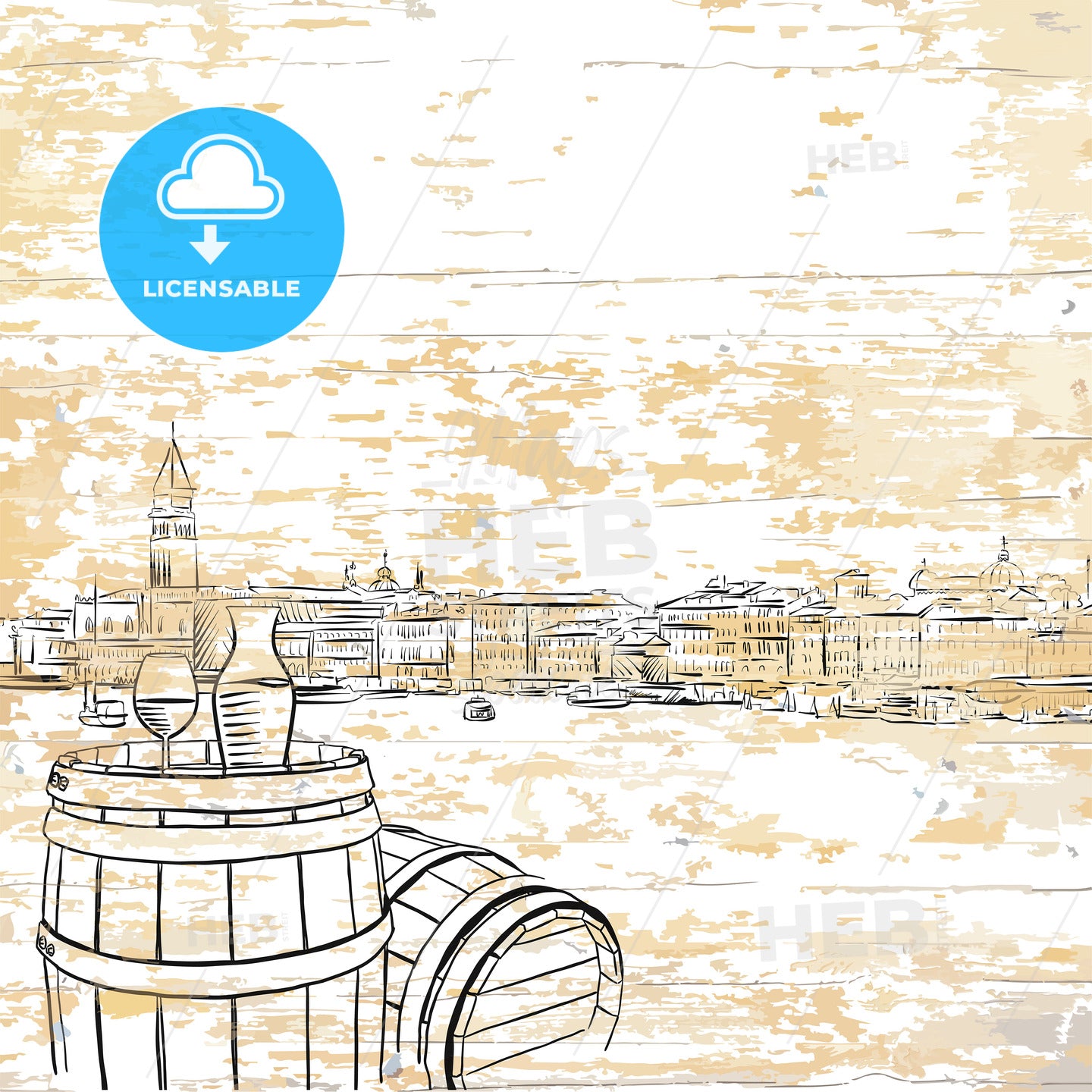 Vintage wine barrel on wooden background – instant download