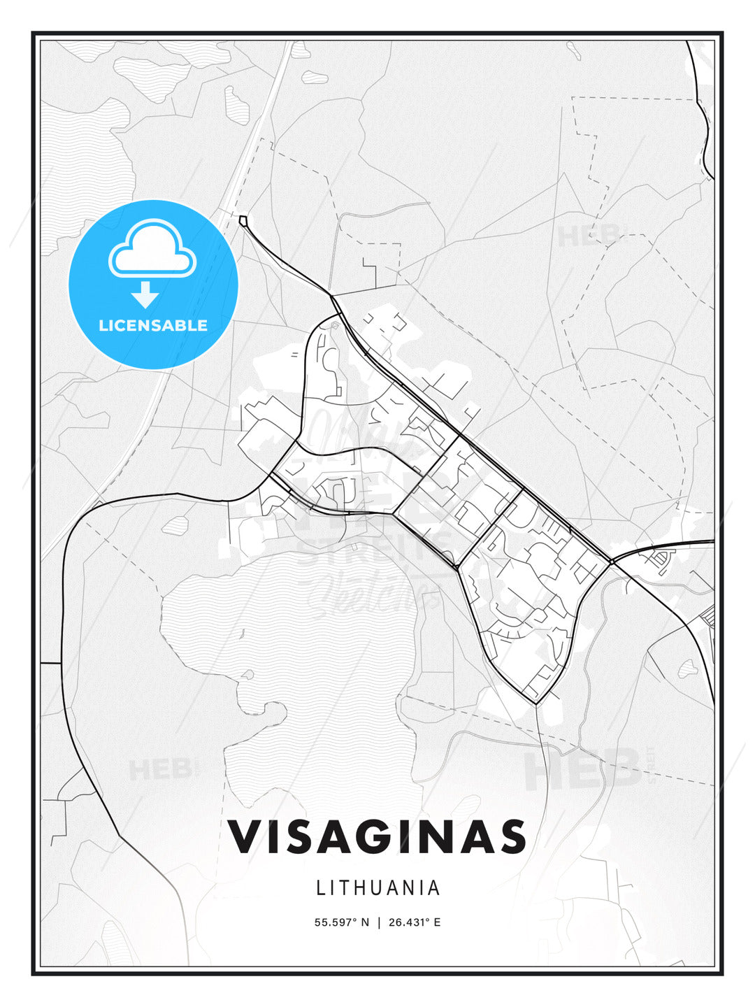 Visaginas, Lithuania, Modern Print Template in Various Formats - HEBSTREITS Sketches