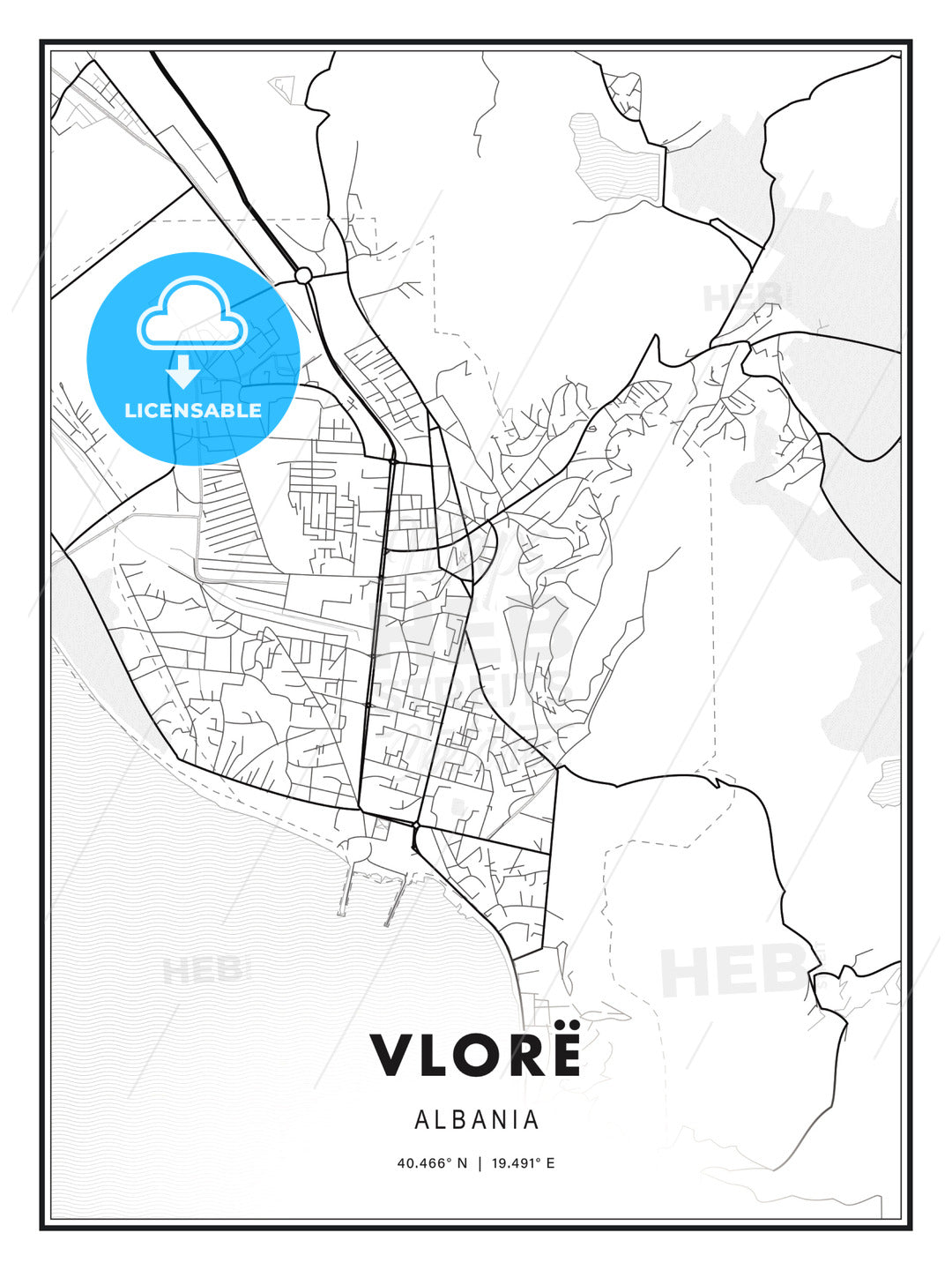 Vlorë, Albania, Modern Print Template in Various Formats - HEBSTREITS Sketches