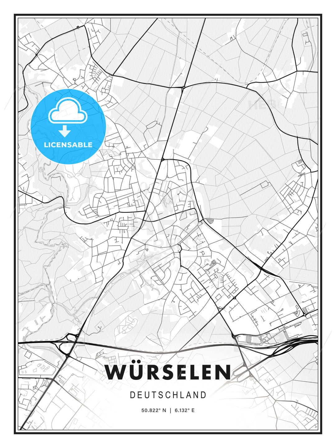 WÜRSELEN / Wurselen, Germany, Modern Print Template in Various Formats - HEBSTREITS Sketches