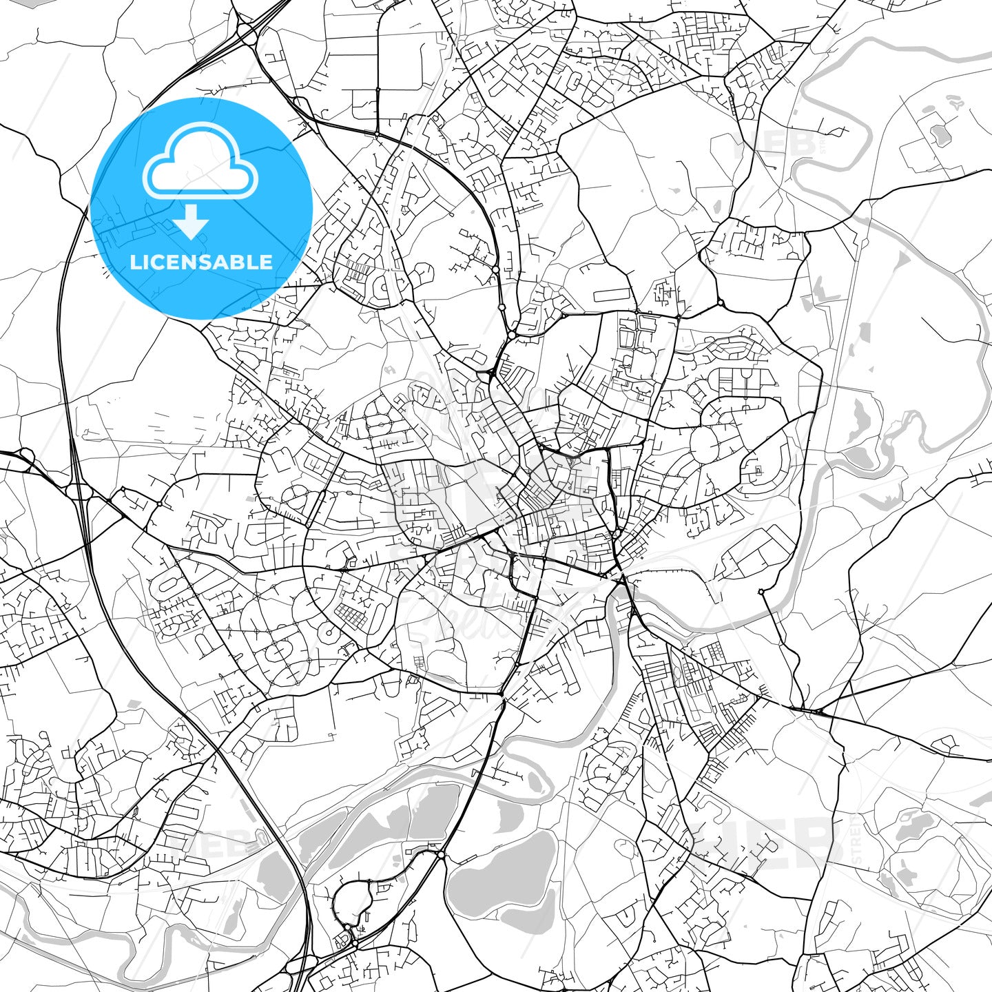 Wakefield, England, UK, Vector Map - Light