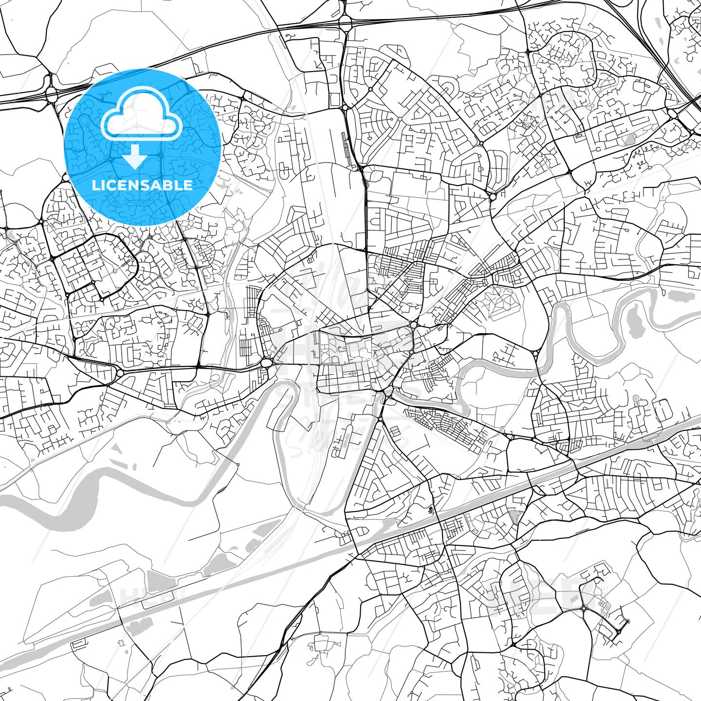 Warrington, England, UK, Vector Map - Light