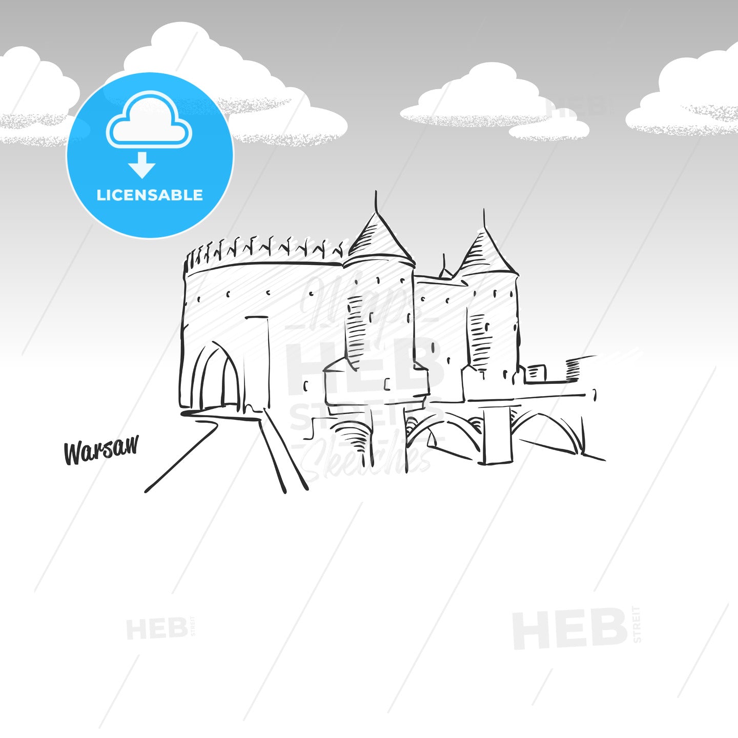 Warsaw, Poland famous landmark sketch – instant download