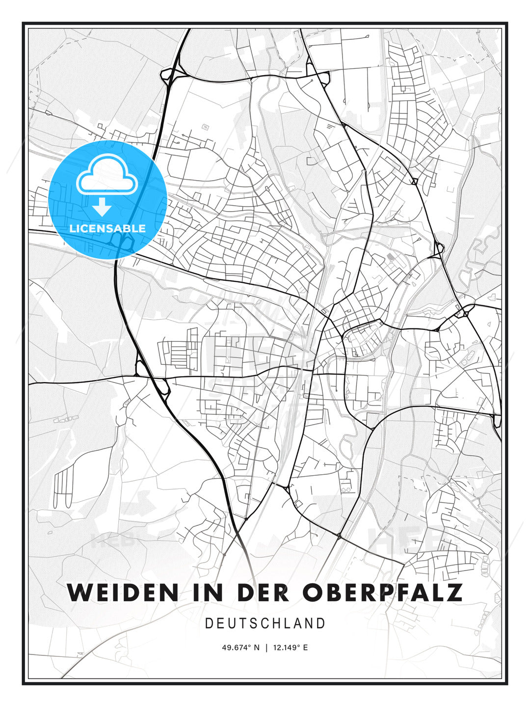 Weiden in der Oberpfalz, Germany, Modern Print Template in Various Formats - HEBSTREITS Sketches