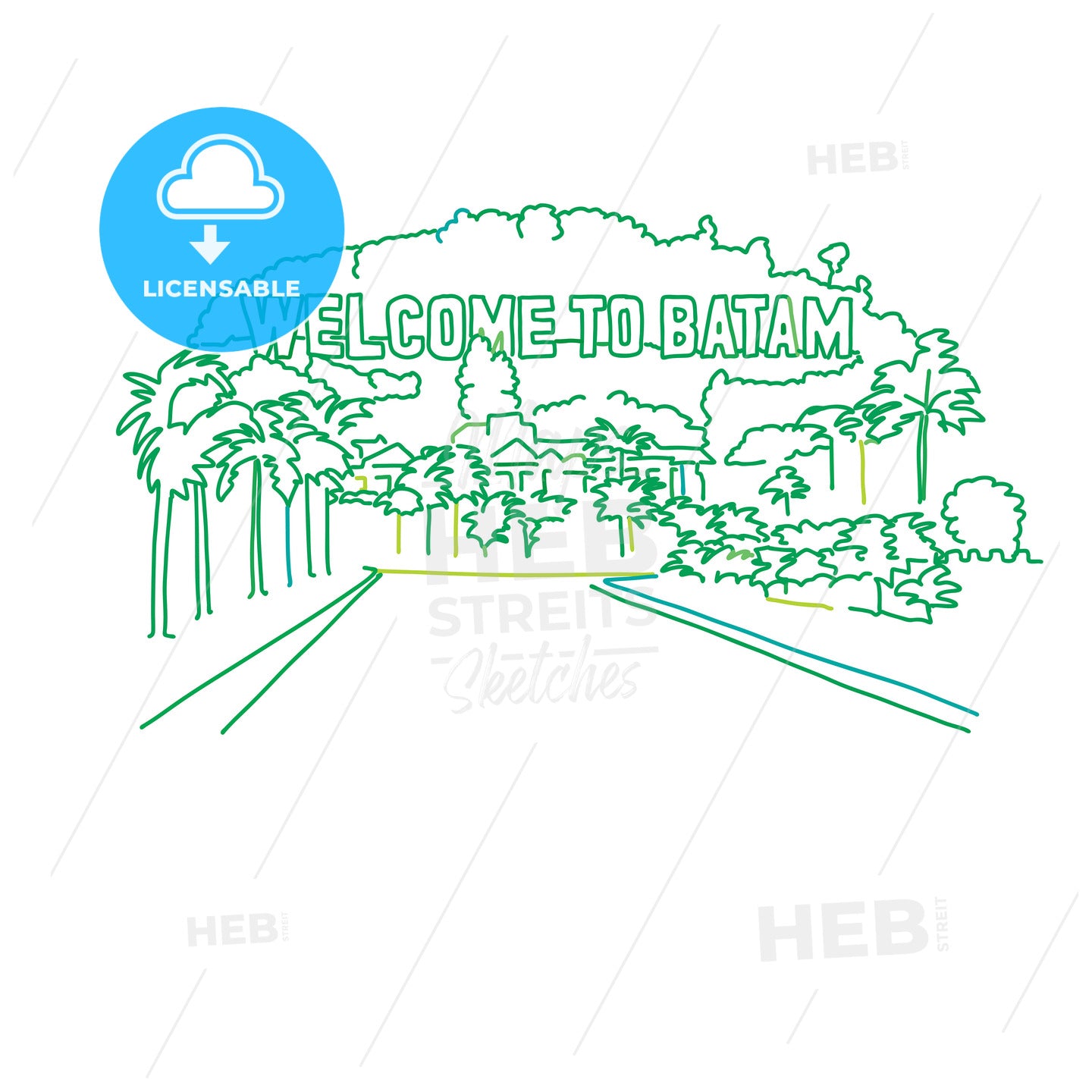 Welcome to Batam outline drawing – instant download