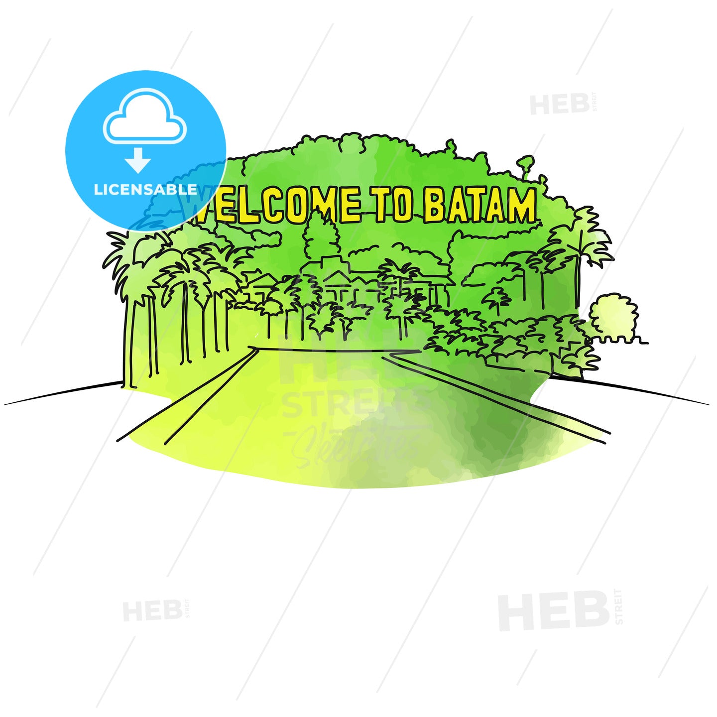 Welcome to Batam outline drawing – instant download
