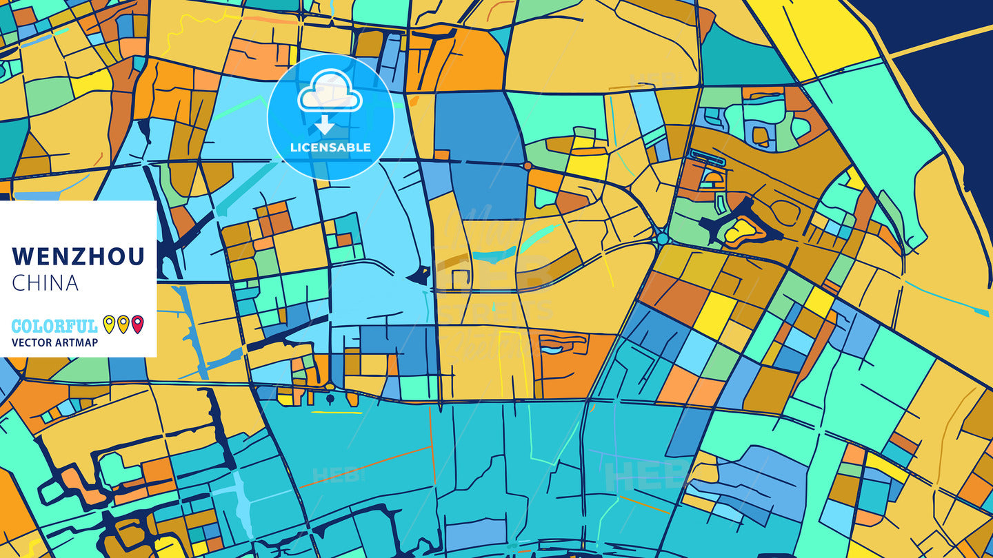 Wenzhou, China, Colorful Vector Artmap