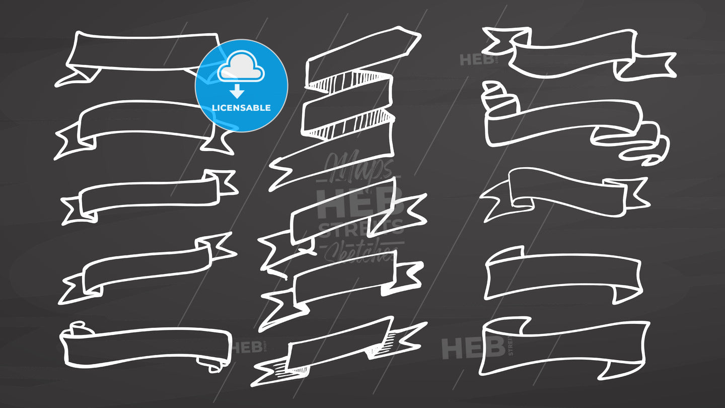 White banner and ribbons on chalkboard – instant download