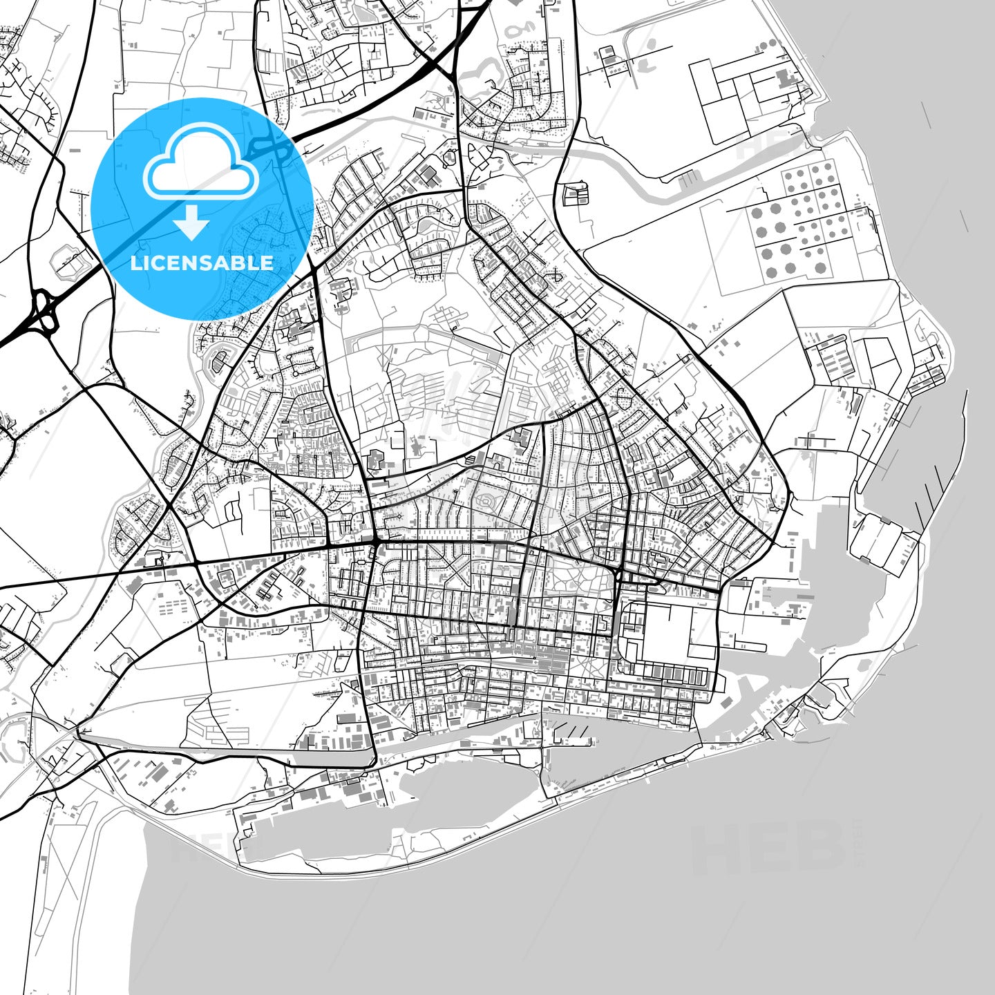 Wilhelmshaven, Germany, vector map with buildings