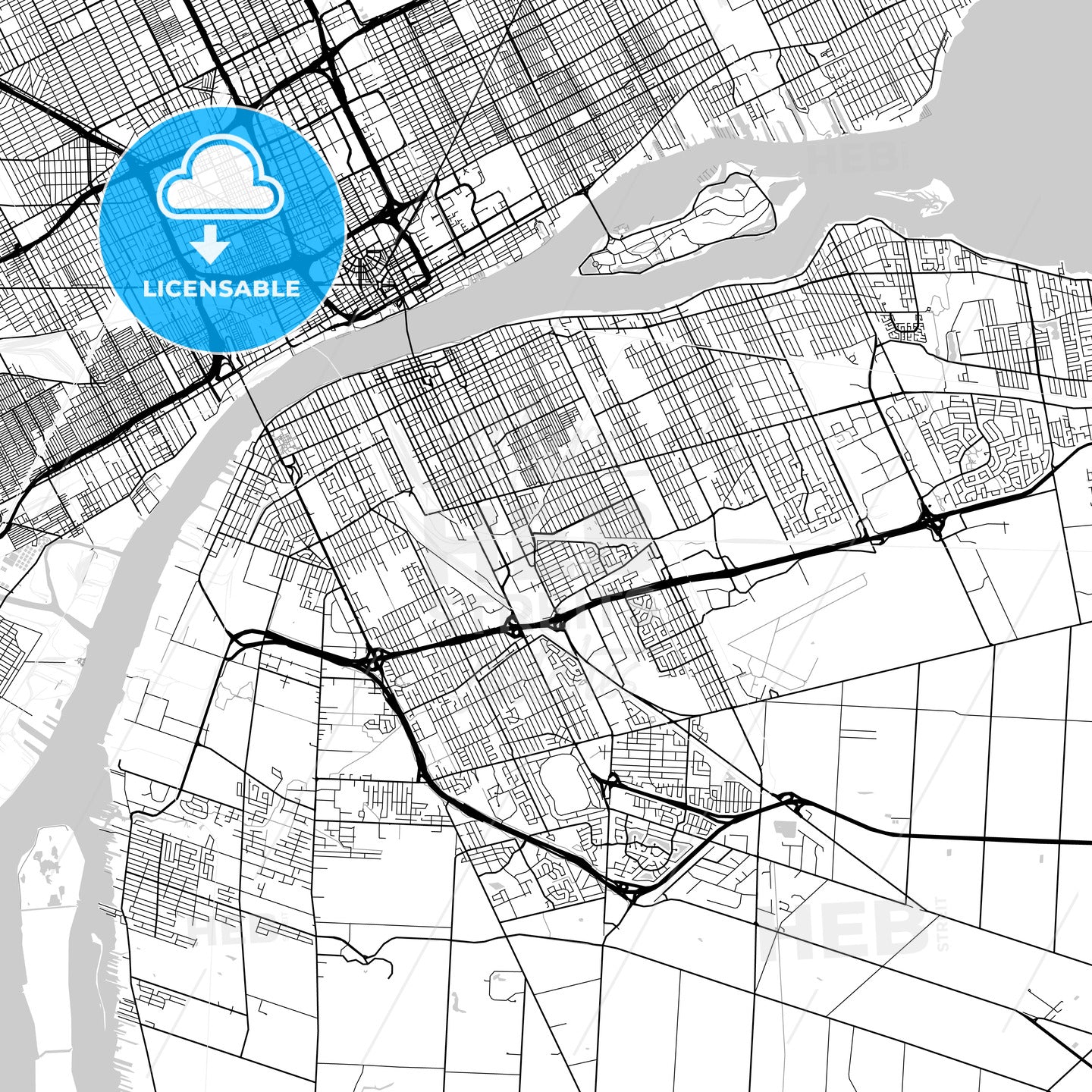 Windsor , Ontario, Downtown City Map, Light