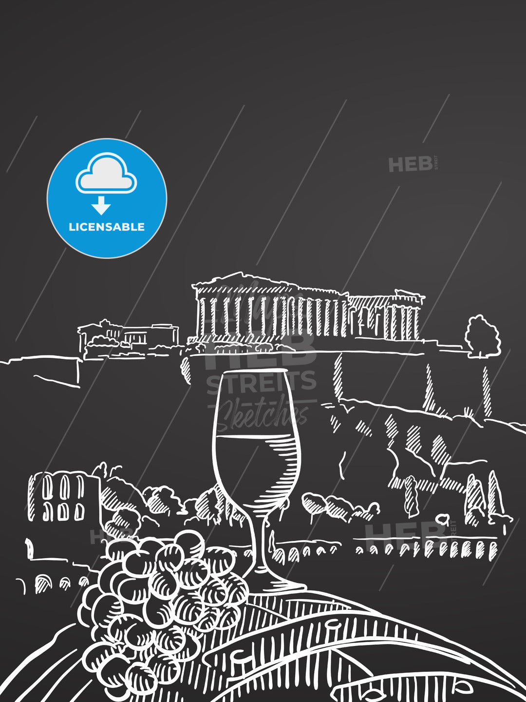 Wine glass on barrel in front of temple in greece – instant download