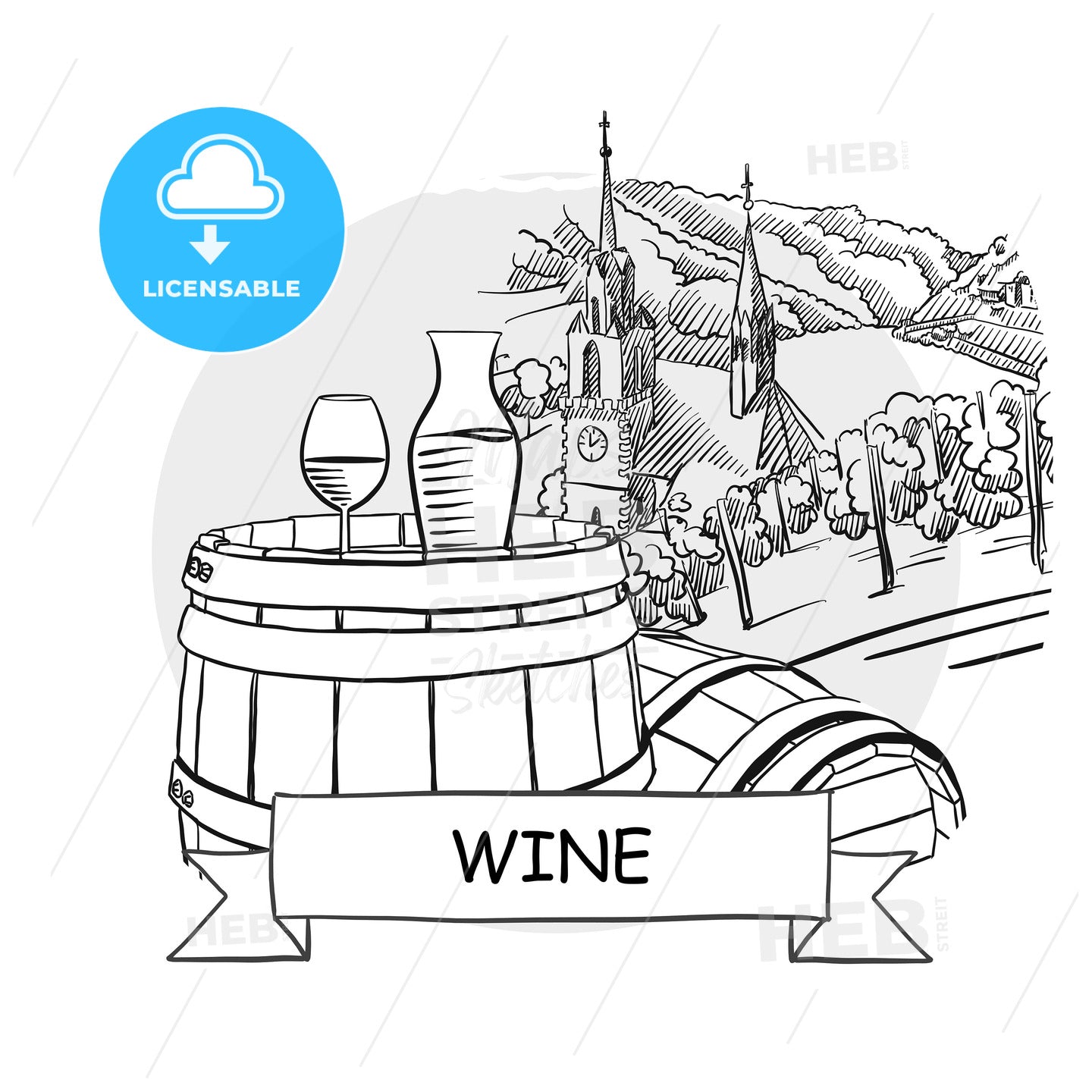 Wine hand-drawn urban vector sign – instant download