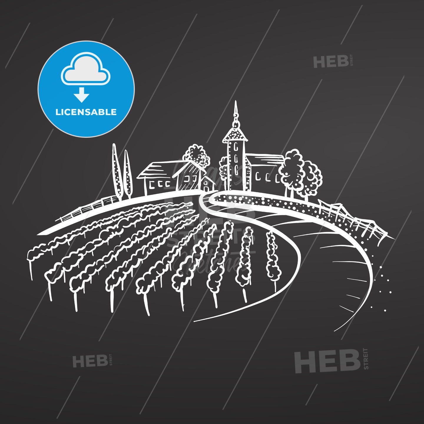 Winery chalk sketch on blackboard – instant download