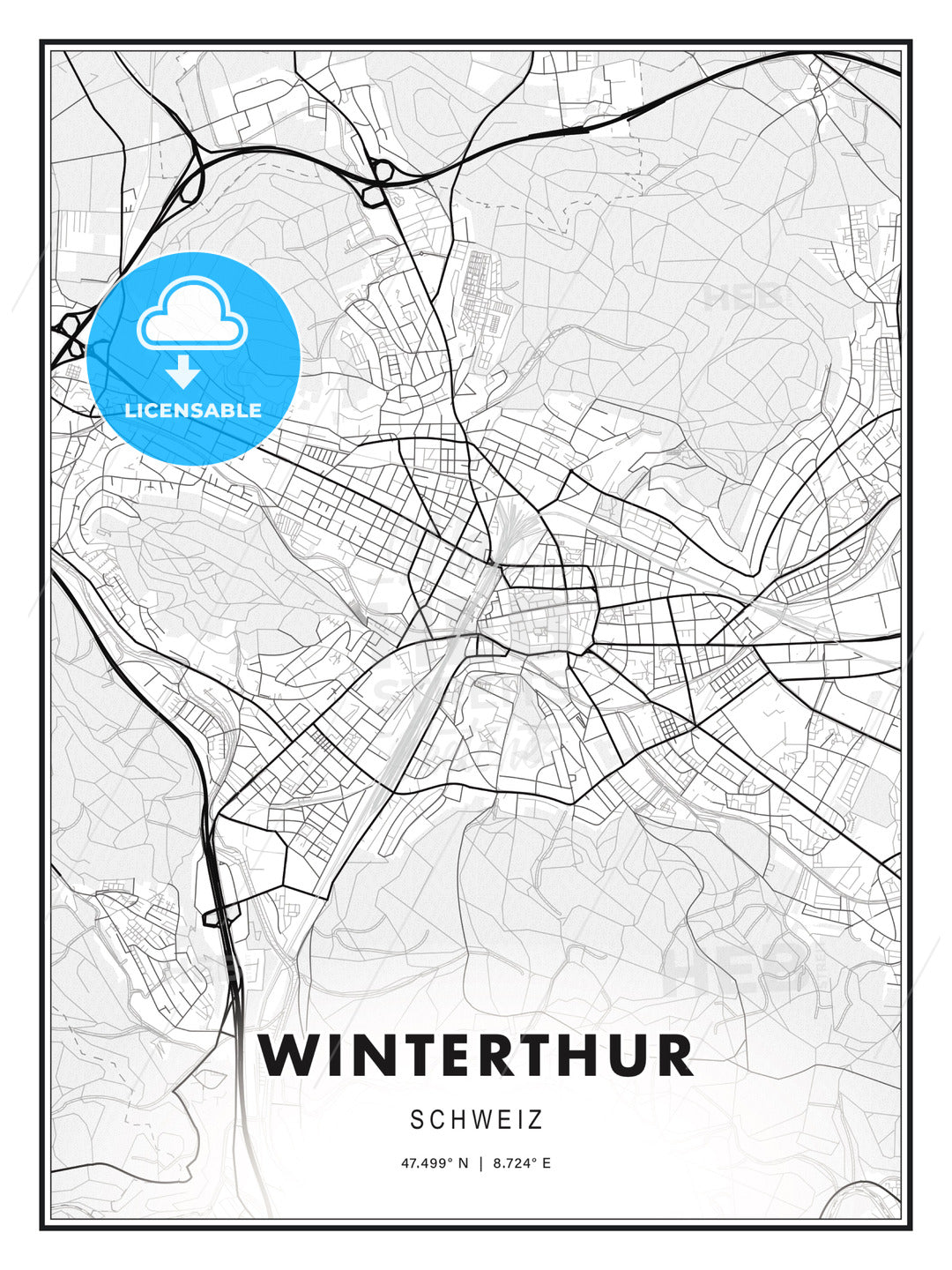 Winterthur, Switzerland, Modern Print Template in Various Formats - HEBSTREITS Sketches