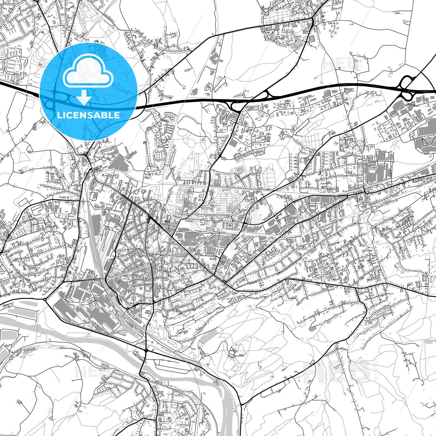 Witten, Germany, vector map with buildings
