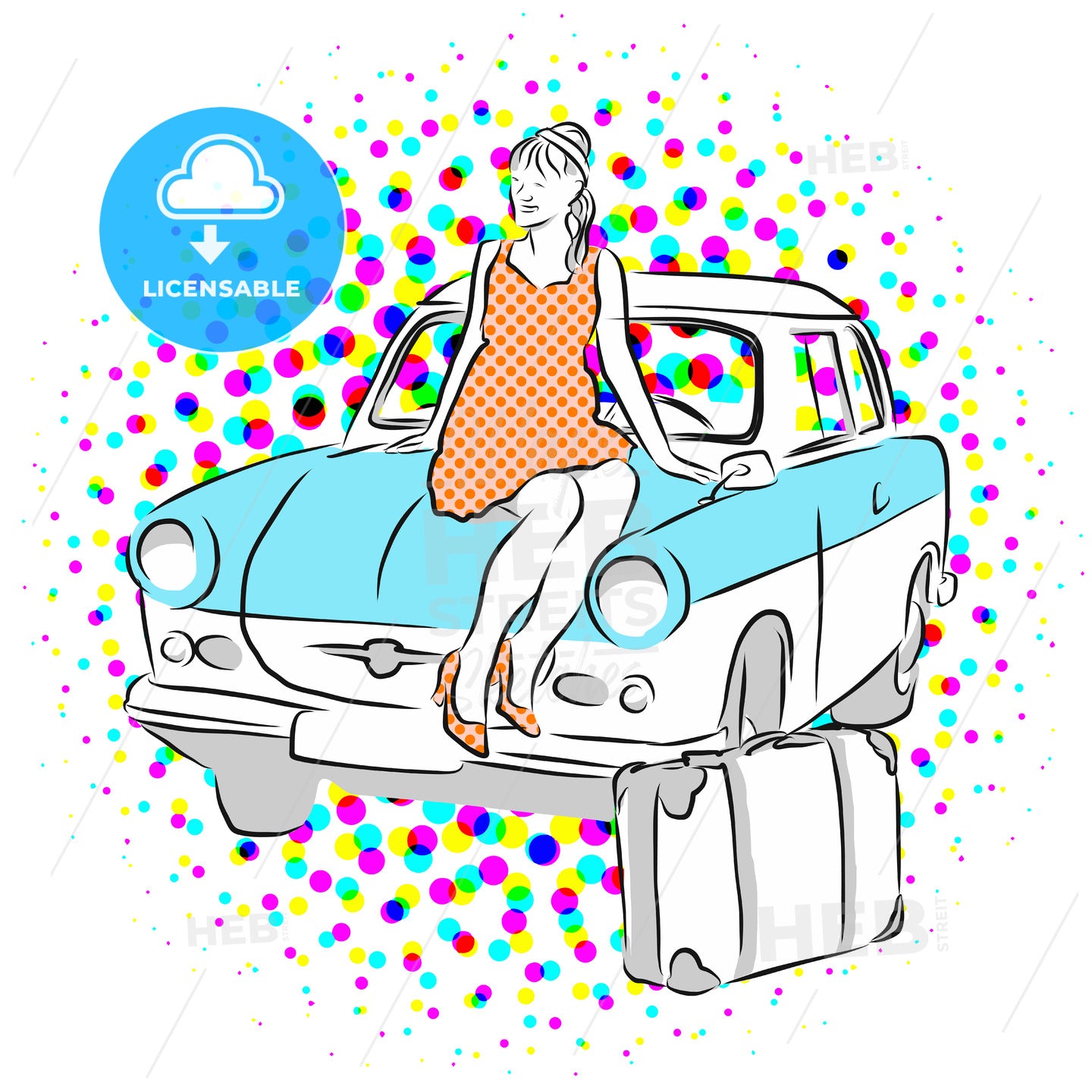 Woman and Old East German Car – instant download