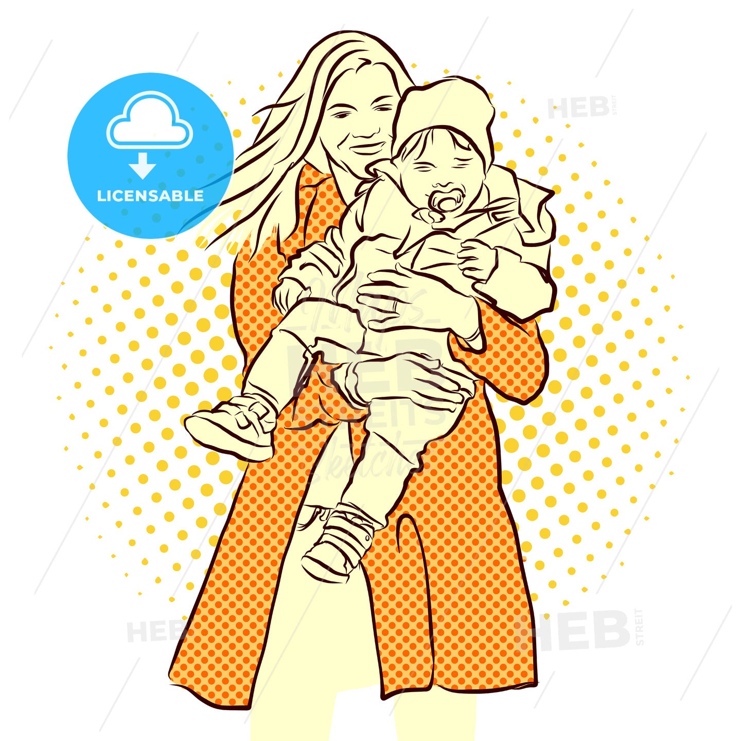 Woman with long coat carrys child. – instant download