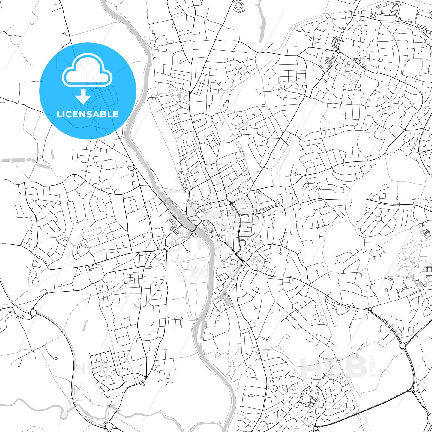 Worcester, England, UK, Vector Map - Light