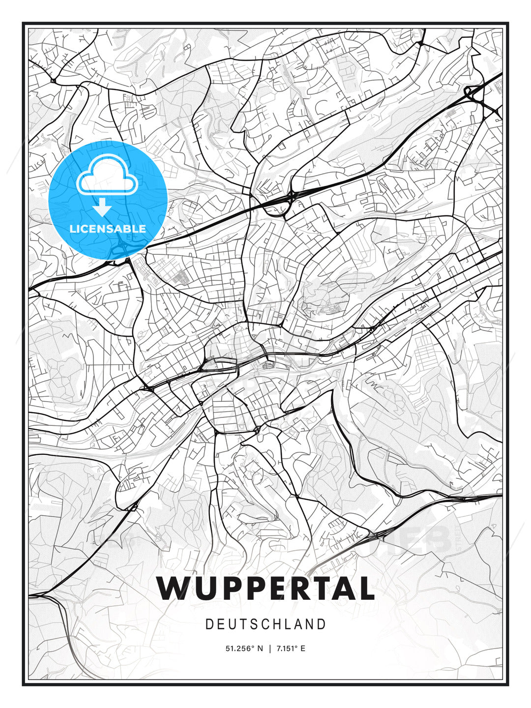 Wuppertal, Germany, Modern Print Template in Various Formats - HEBSTREITS Sketches