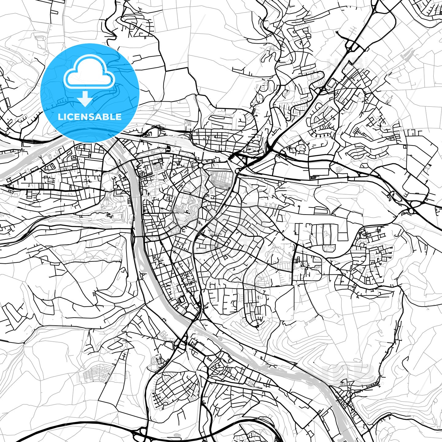Wurzburg, Germany, Vector Map - Light