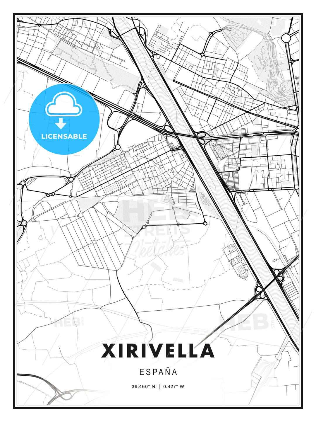 Xirivella, Spain, Modern Print Template in Various Formats - HEBSTREITS Sketches