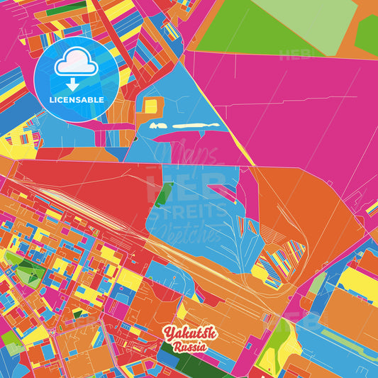 Yakutsk, Russia Crazy Colorful Street Map Poster Template - HEBSTREITS Sketches