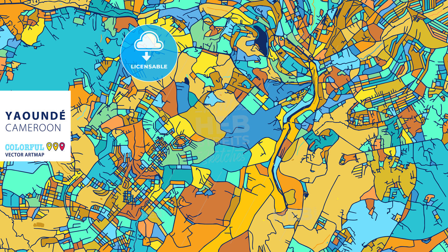 Yaoundé, Cameroon, Colorful Vector Artmap