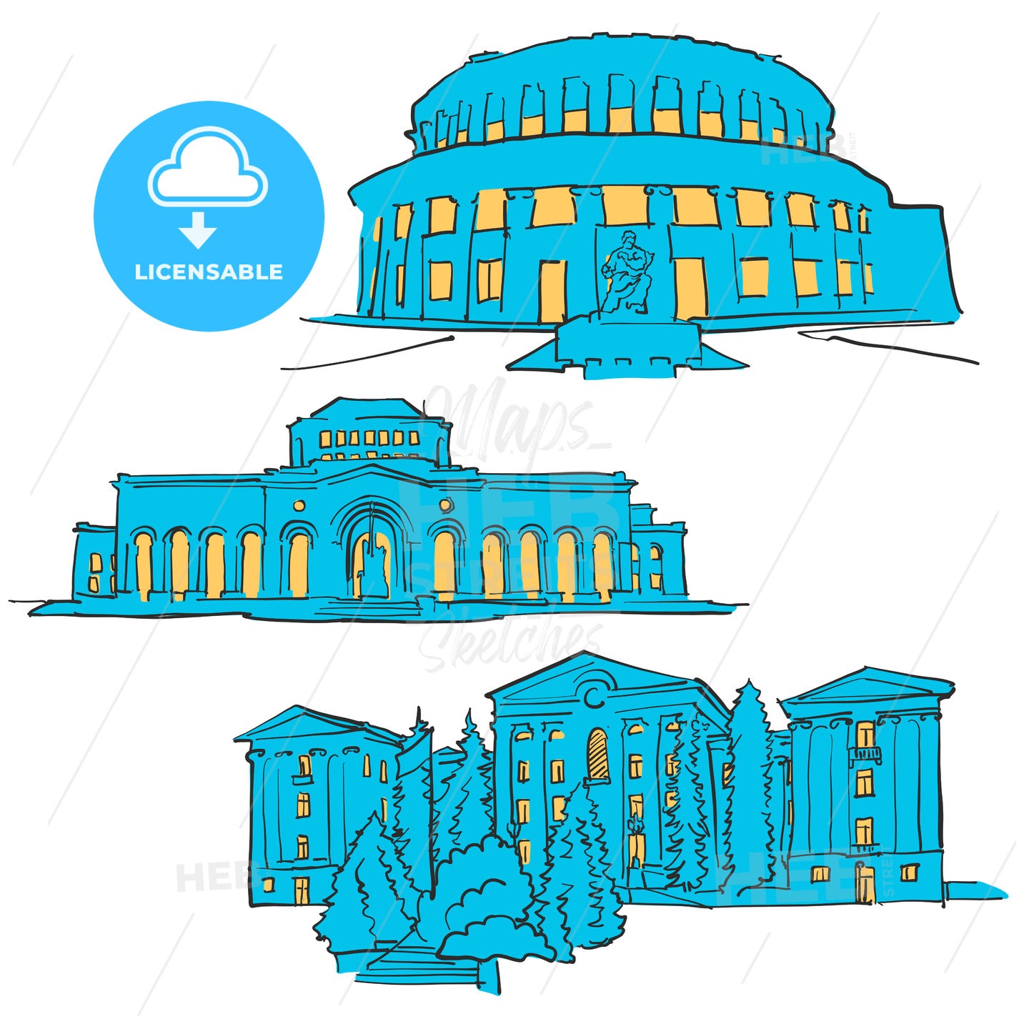 Yerevan Armenia Colored Landmarks – instant download