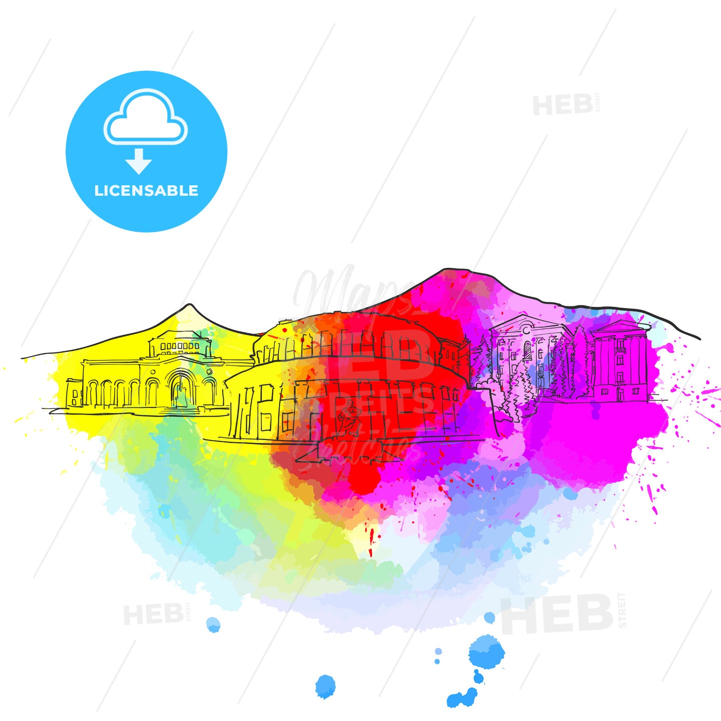 Yerevan Armenia Colorful Landmark Banner – instant download