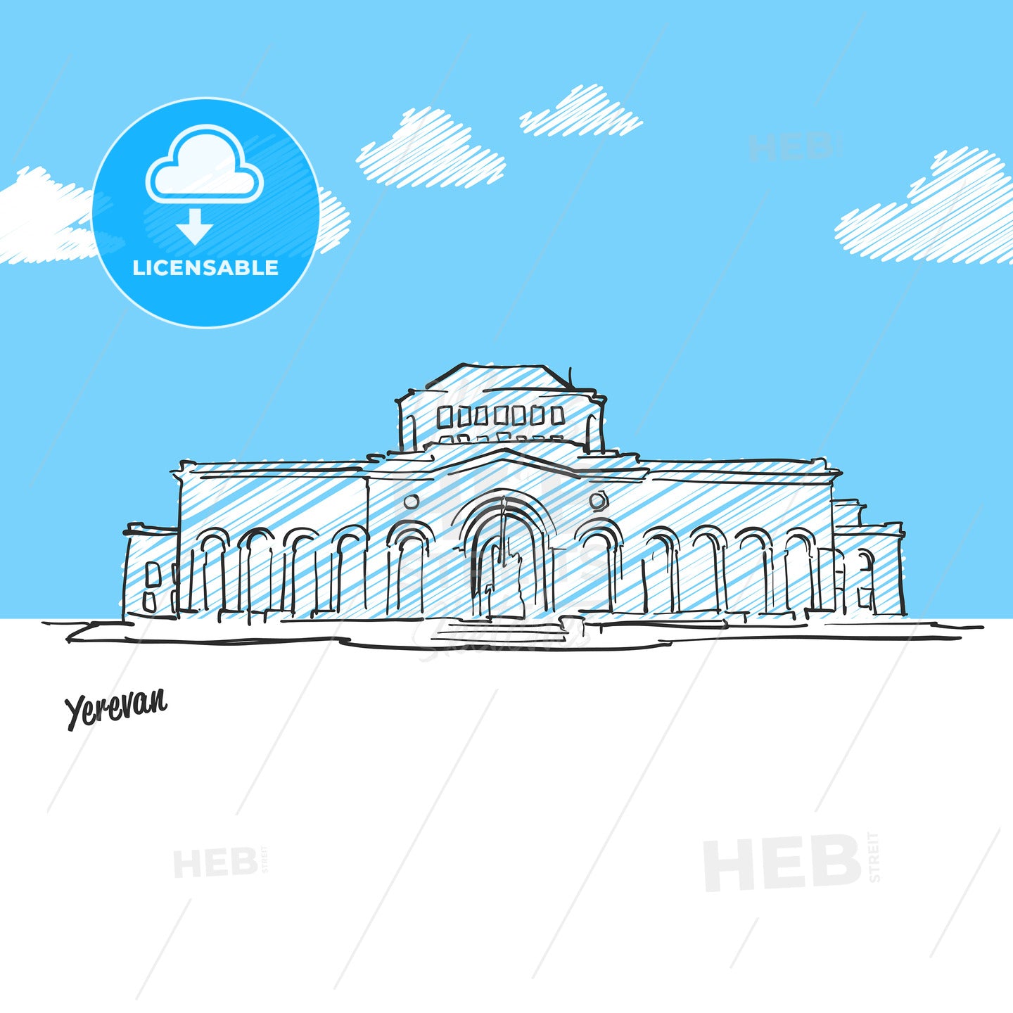 Yerevan, Armenia famous skyline sketch – instant download