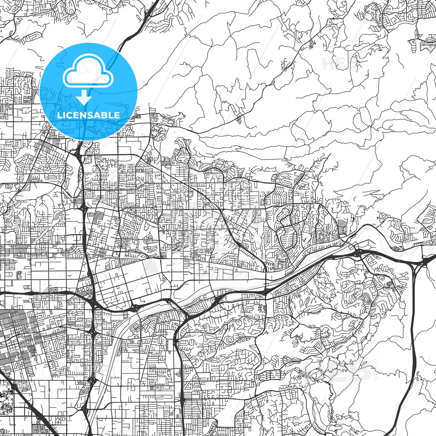 Yorba Linda, California - Area Map - Light