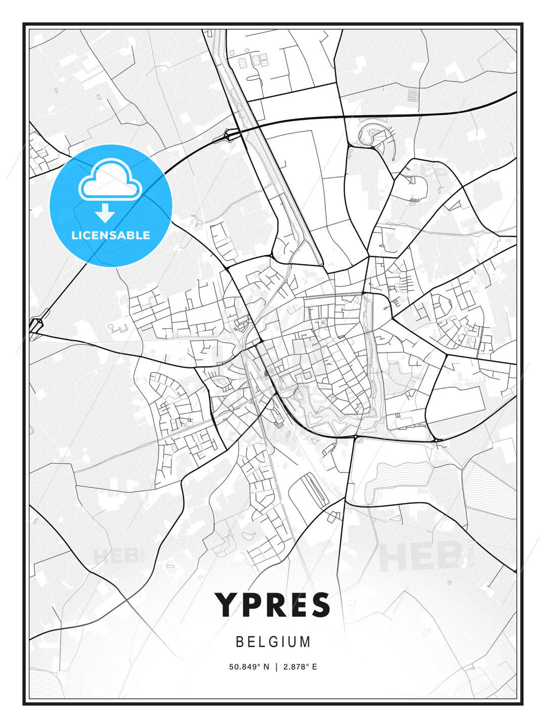 Ypres, Belgium, Modern Print Template in Various Formats - HEBSTREITS Sketches