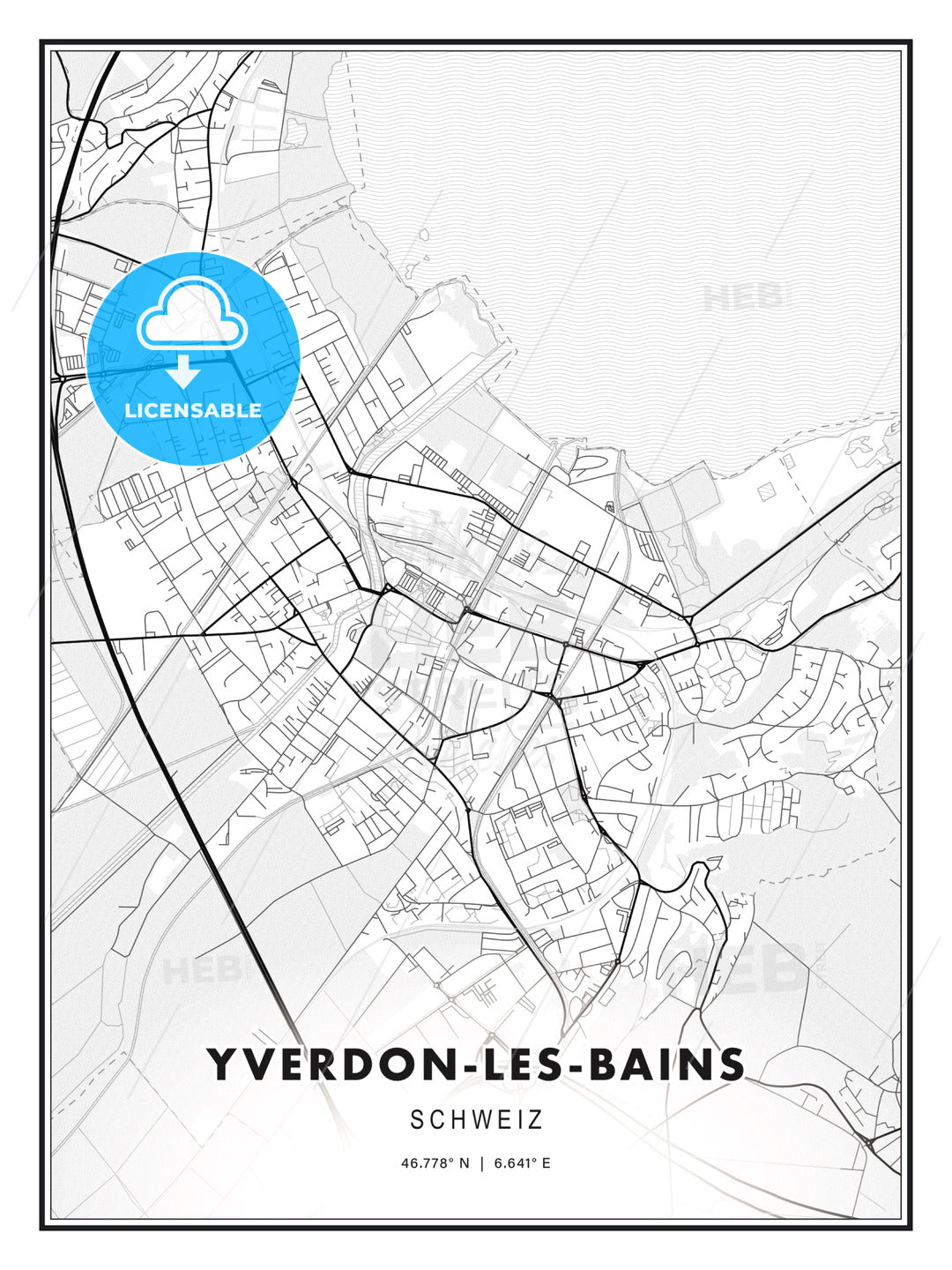 Yverdon-les-Bains, Switzerland, Modern Print Template in Various Formats - HEBSTREITS Sketches