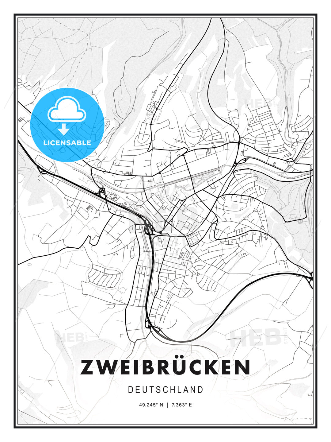 ZWEIBRÜCKEN / Zweibrucken, Germany, Modern Print Template in Various Formats - HEBSTREITS Sketches