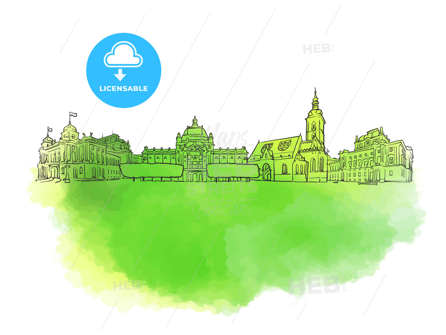 Zagreb Croatia Colorful Landmark Banner – instant download