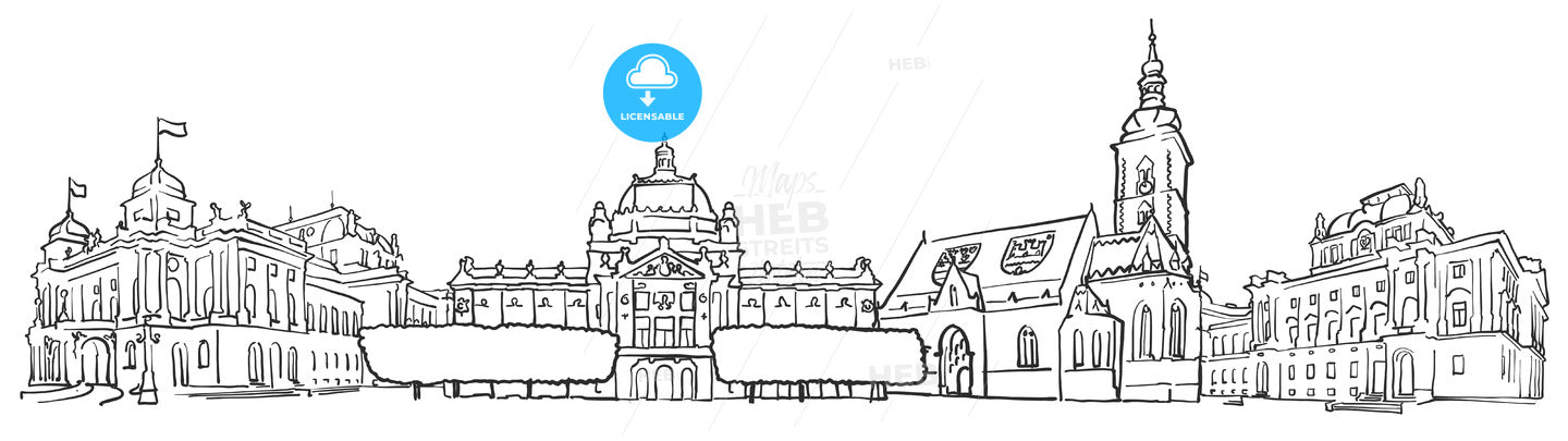 Zagreb Croatia Panorama Sketch – instant download