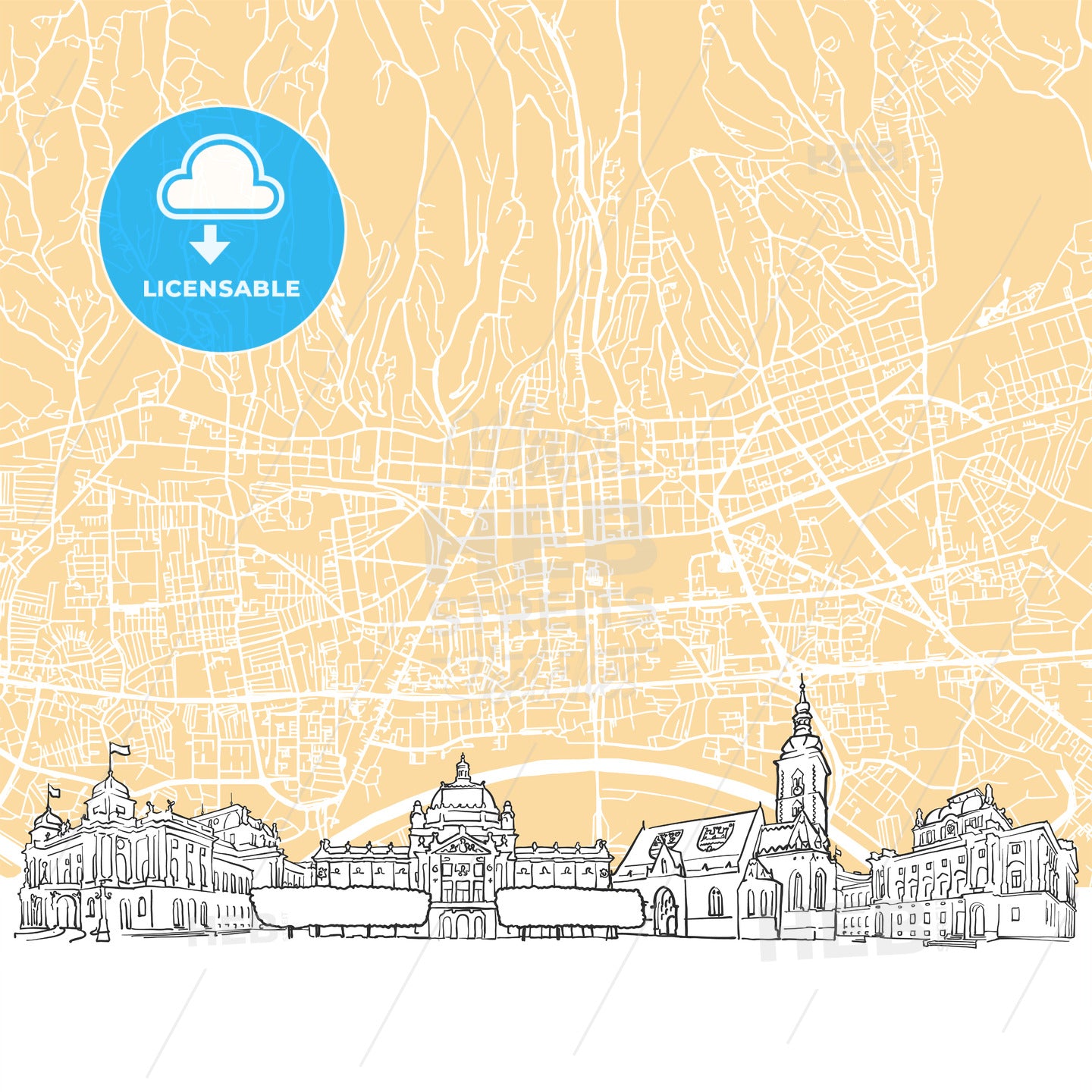 Zagreb Croatia Skyline Map