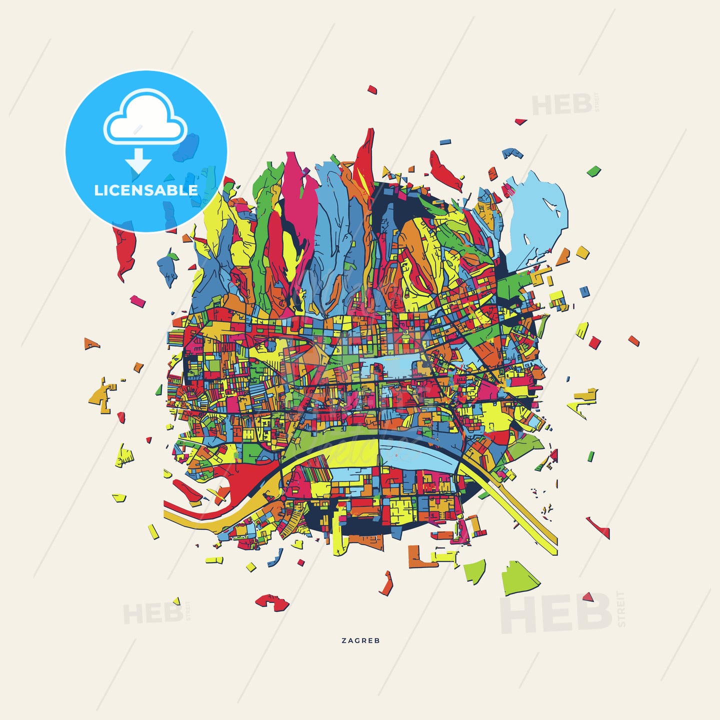 Zagreb Croatia colorful confetti map