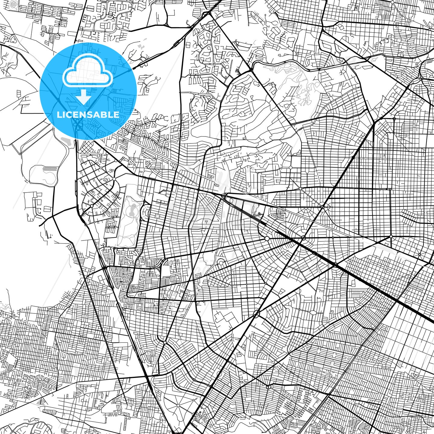 Zapopan, Jalisco, downtown map, light