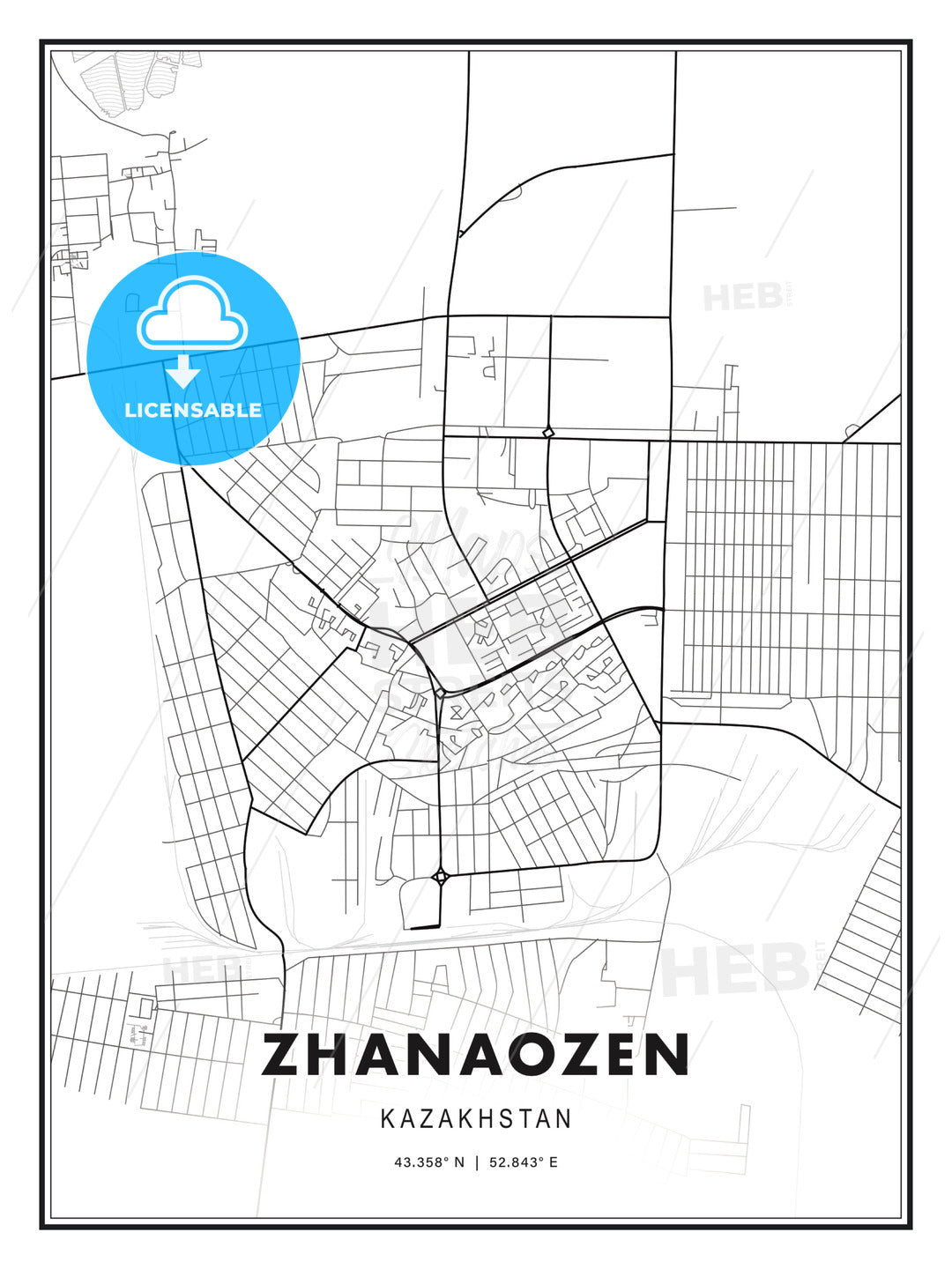 Zhanaozen, Kazakhstan, Modern Print Template in Various Formats - HEBSTREITS Sketches