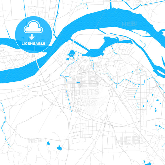 Zhenjiang, China PDF vector map with water in focus