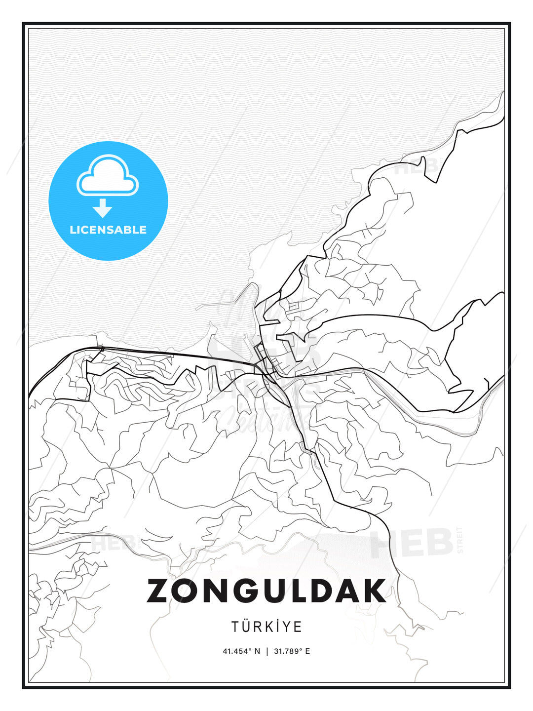 Zonguldak, Turkey, Modern Print Template in Various Formats - HEBSTREITS Sketches
