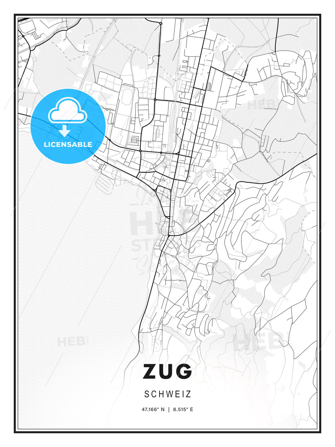 Zug, Switzerland, Modern Print Template in Various Formats - HEBSTREITS Sketches