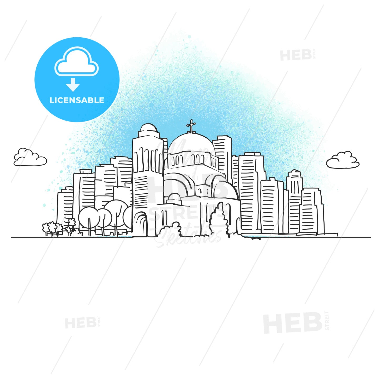 city skyline with orthodox church – instant download